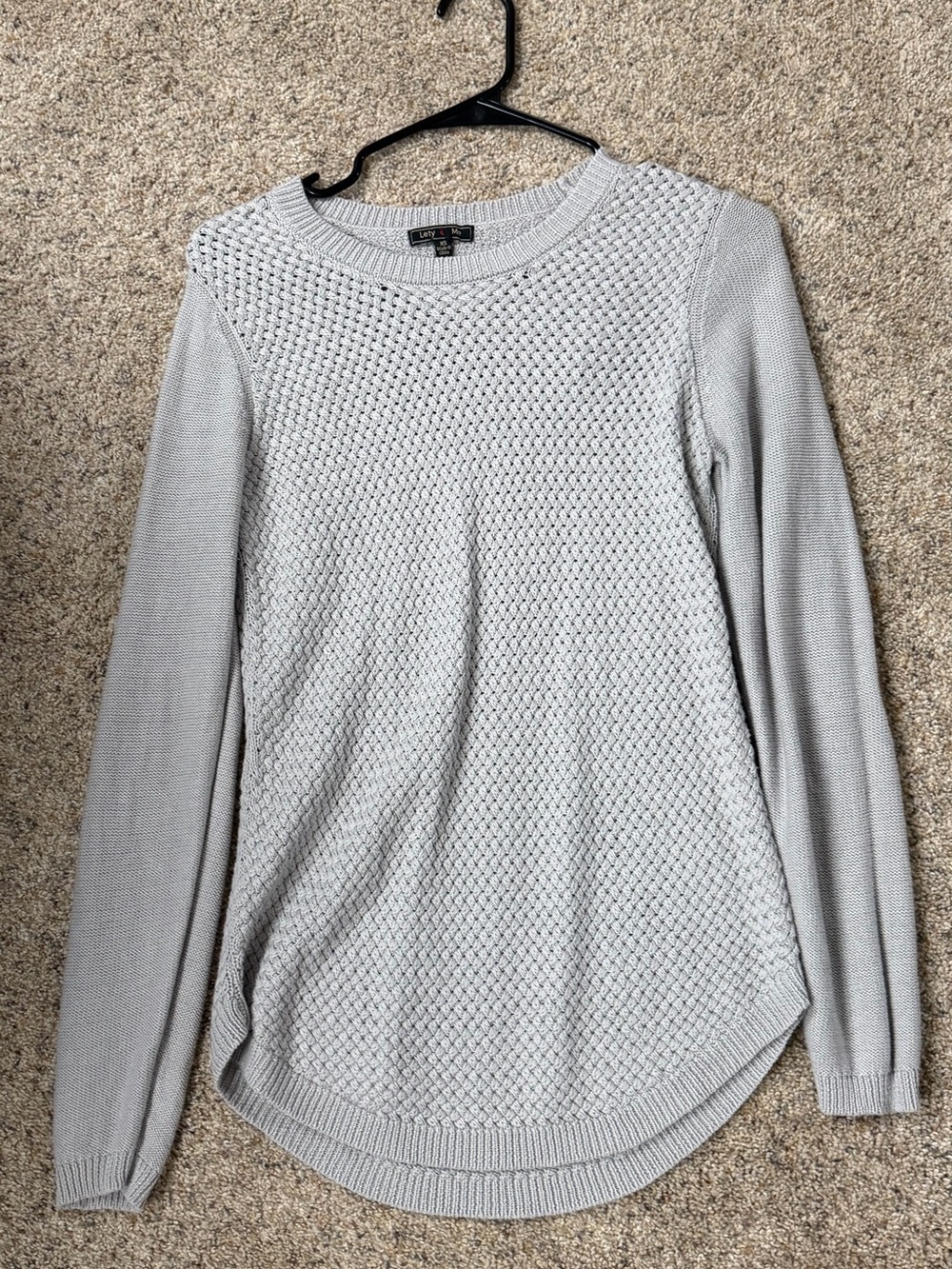 Light Gray Textured Crewneck Sweater - Women's